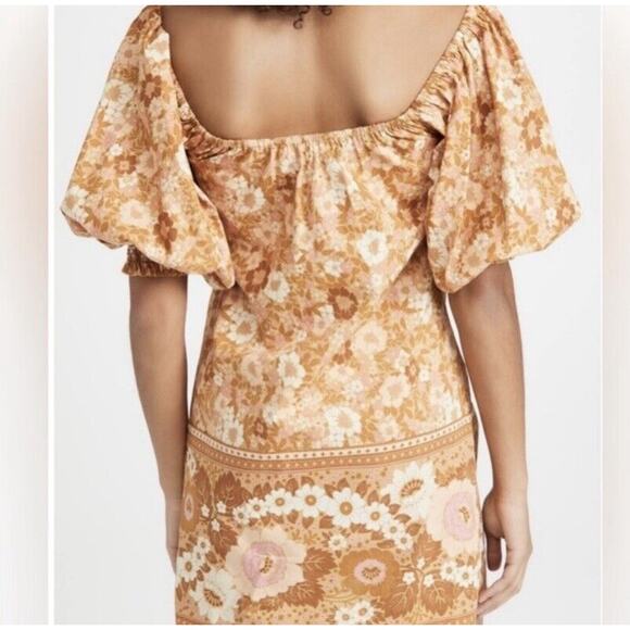 Spell & The Gypsy Dress Womens SM Anne Tunic Peach Yellow Floral Off Shoulder - Picture 2 of 11